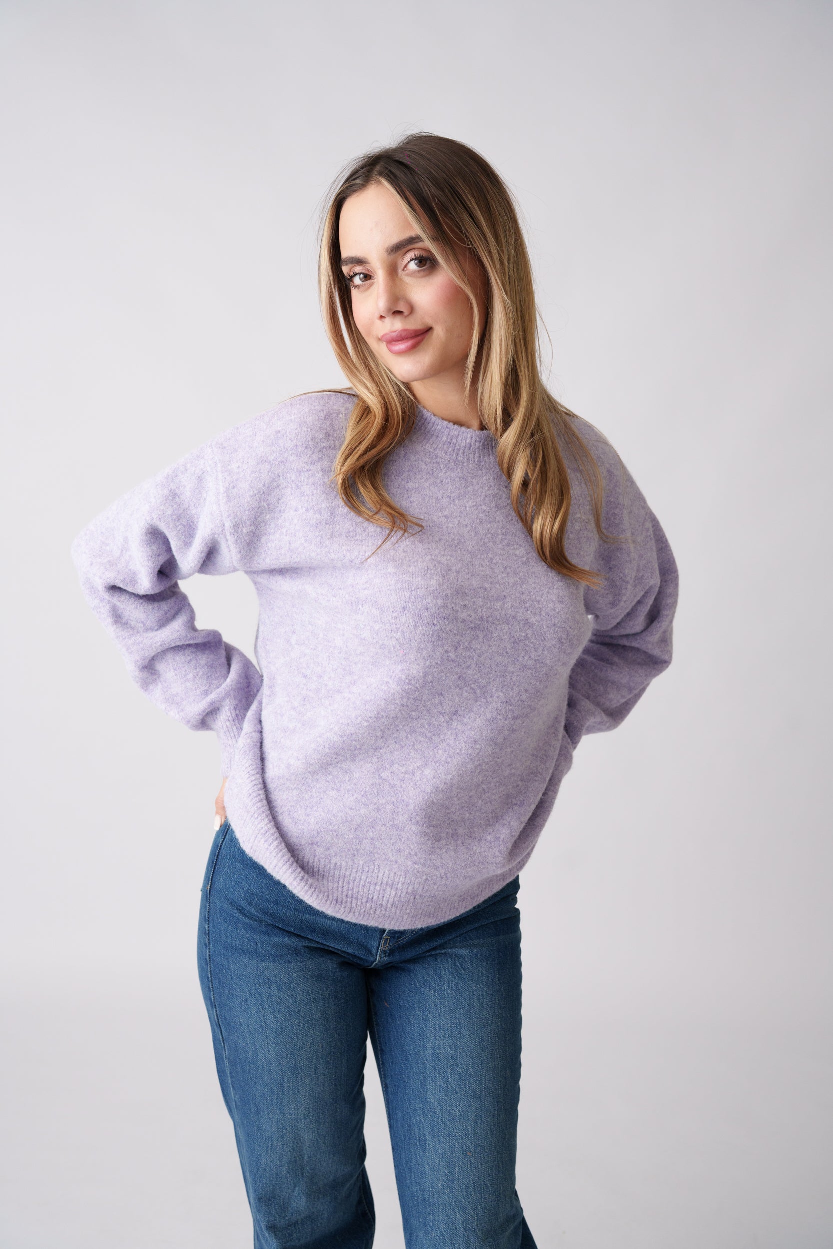 Soft Brushed Knit Sweater – Purple