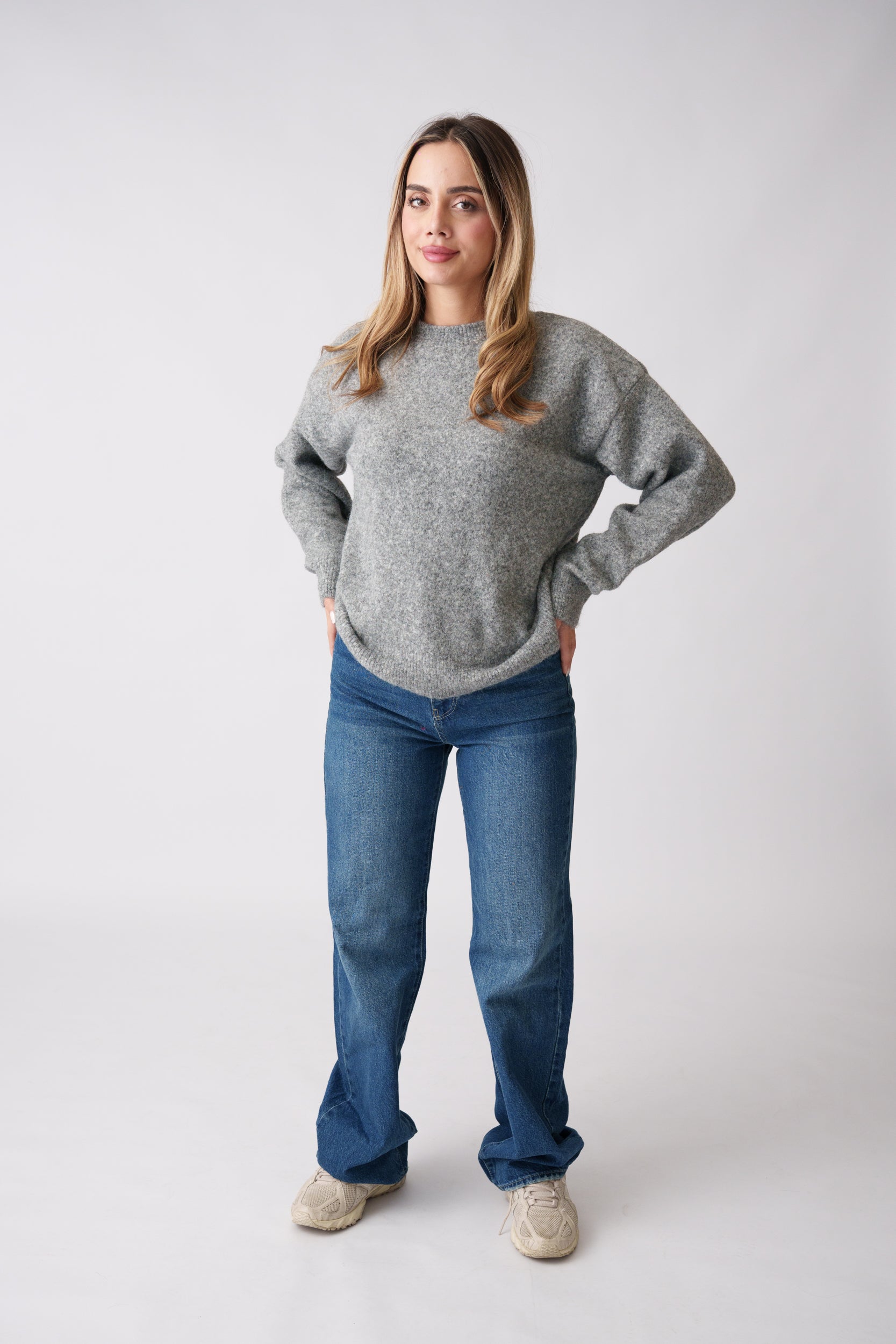 Soft Brushed Knit Sweater – Grey