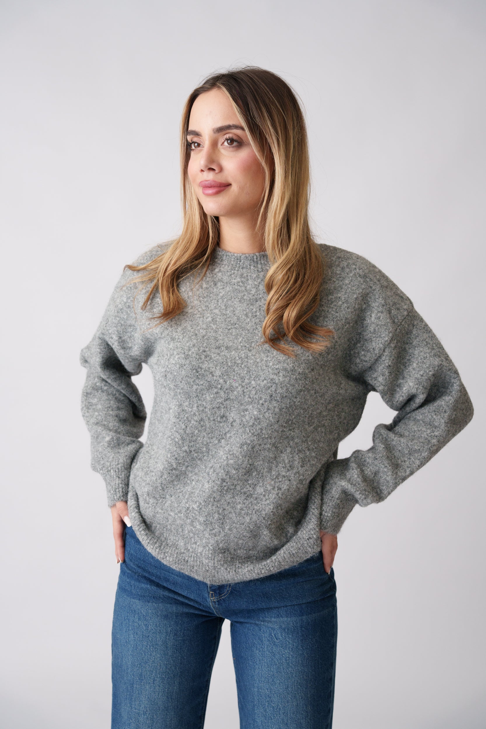 Soft Brushed Knit Sweater – Grey