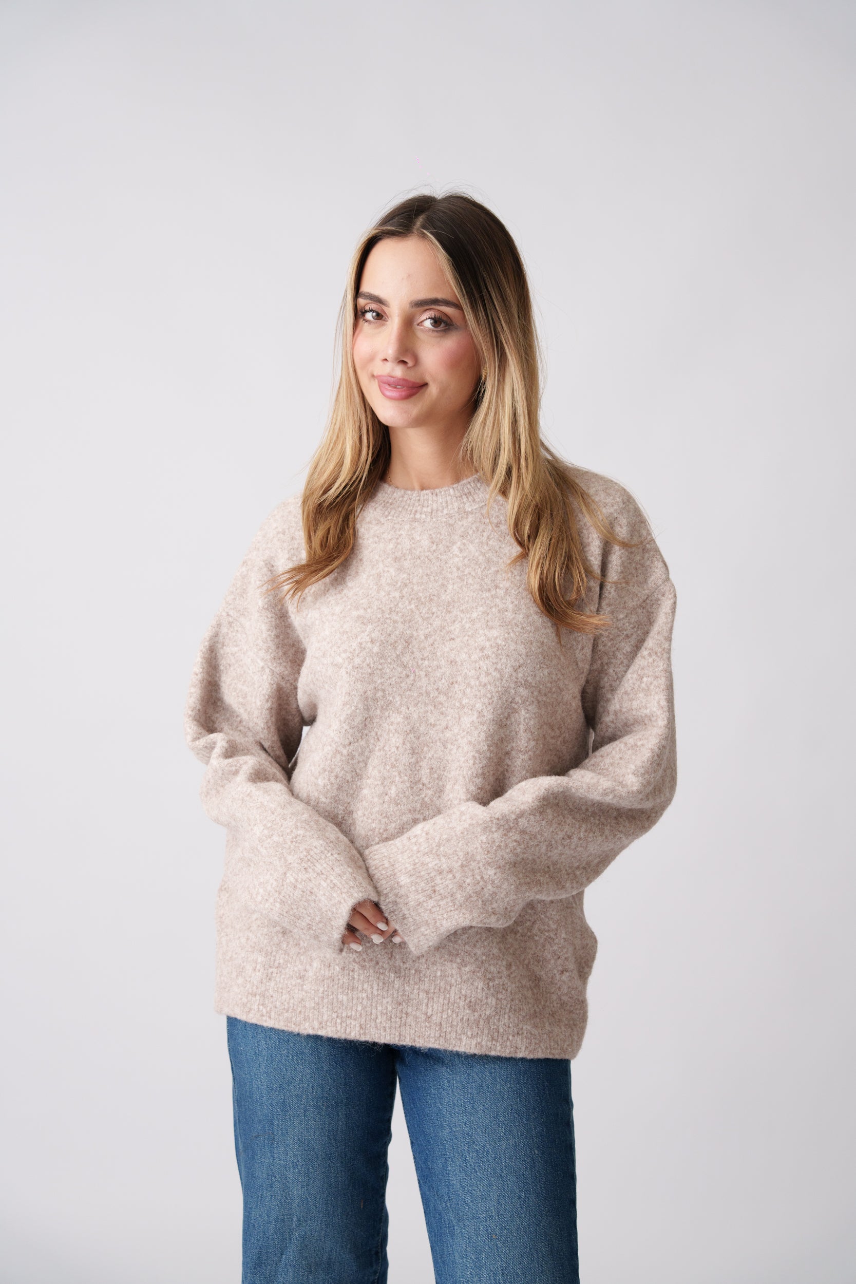 Soft Brushed Knit Sweater – Beige