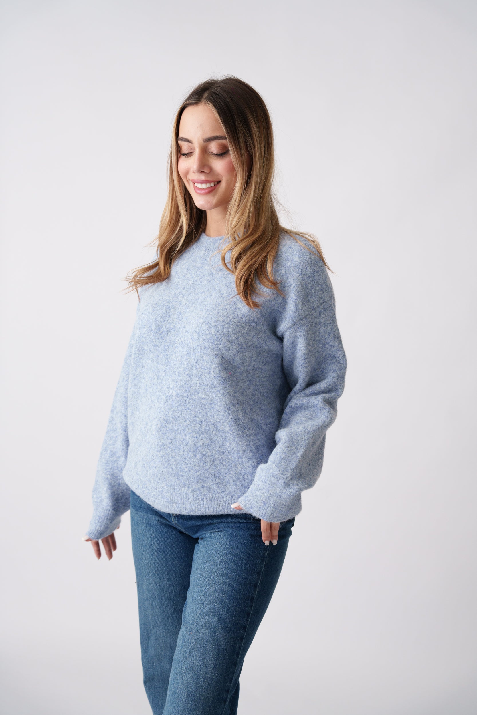 Soft Brushed Knit Sweater – Baby Blue