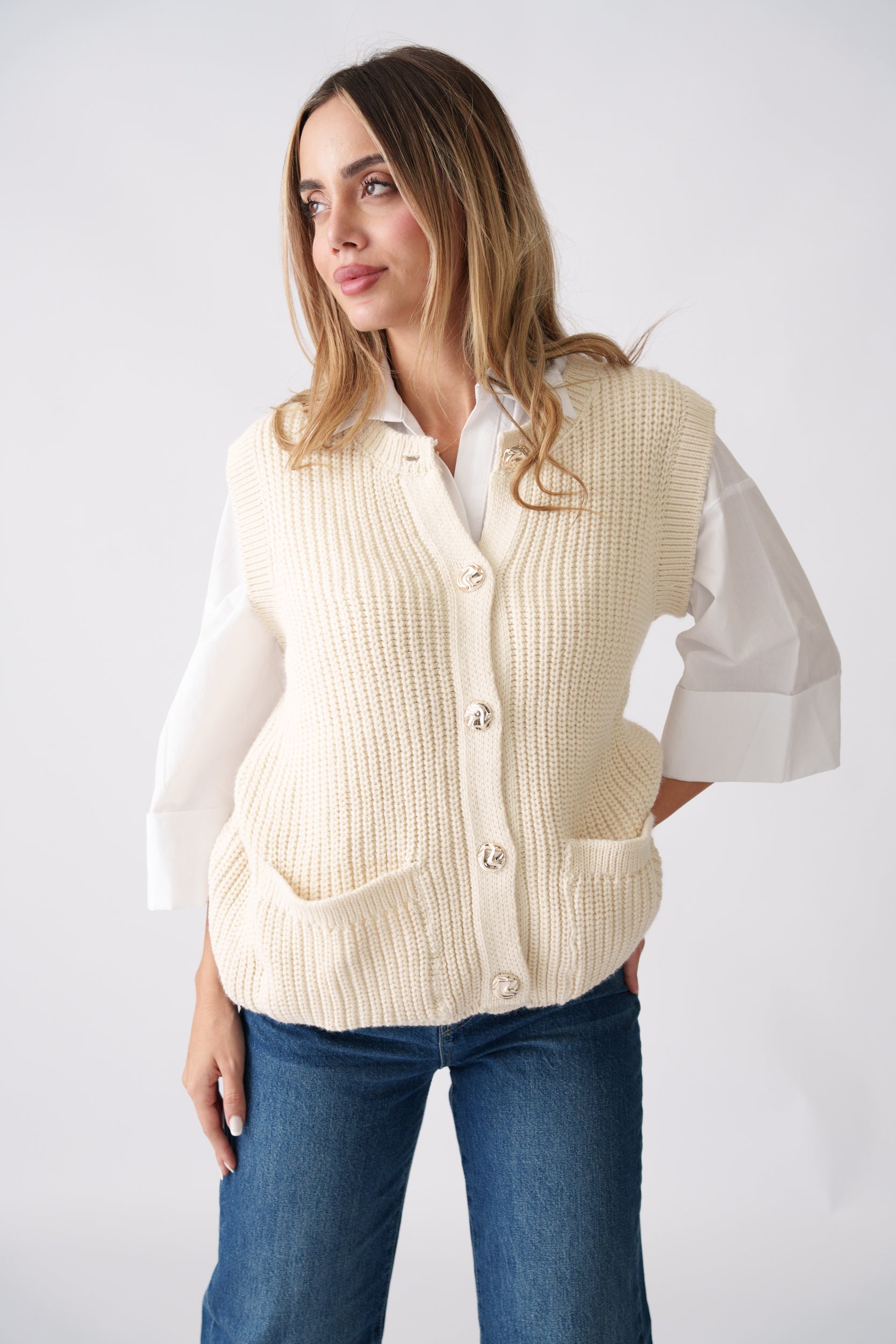 Knit Waistcoat –  Beige