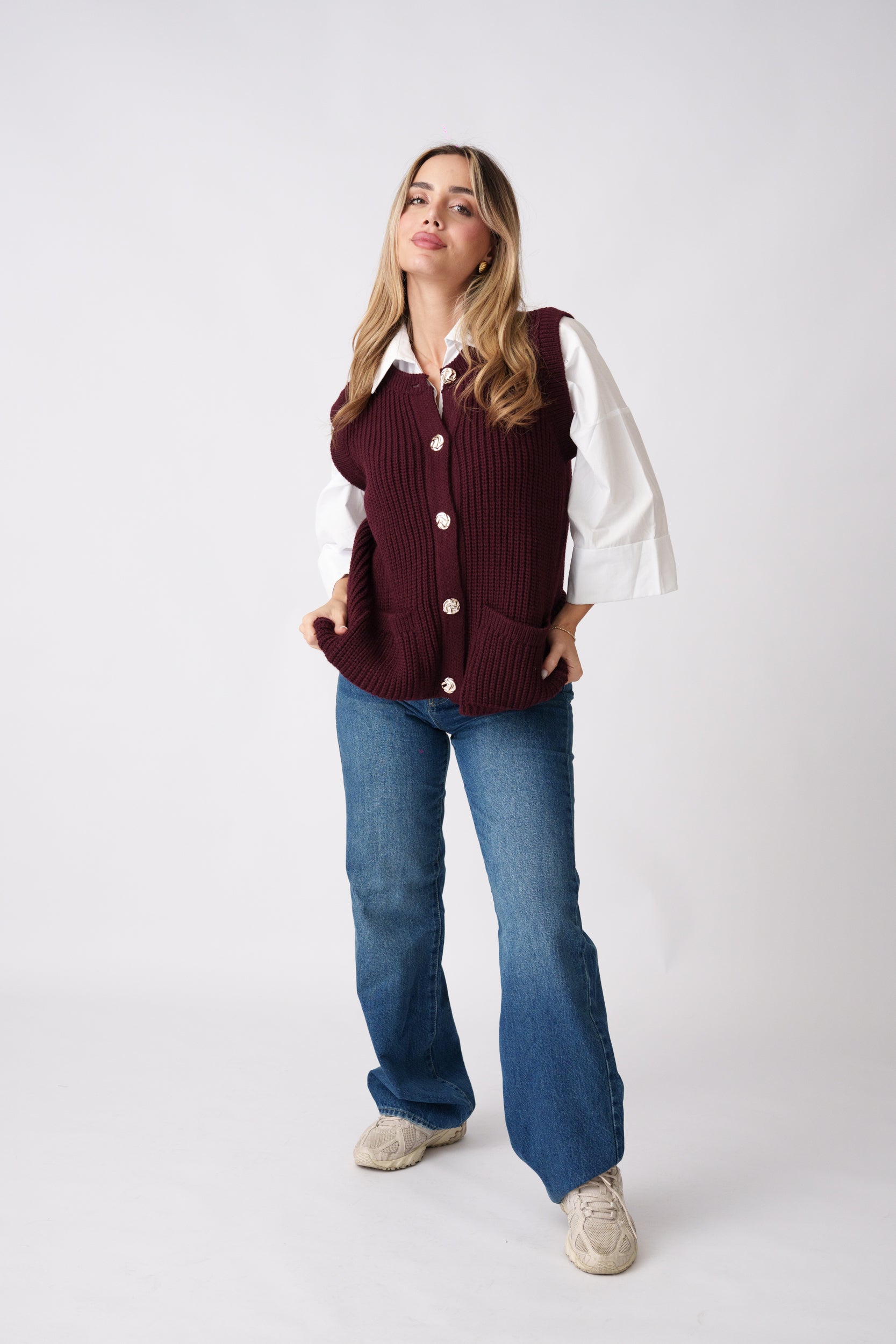 Knit Waistcoat –  Burgundy