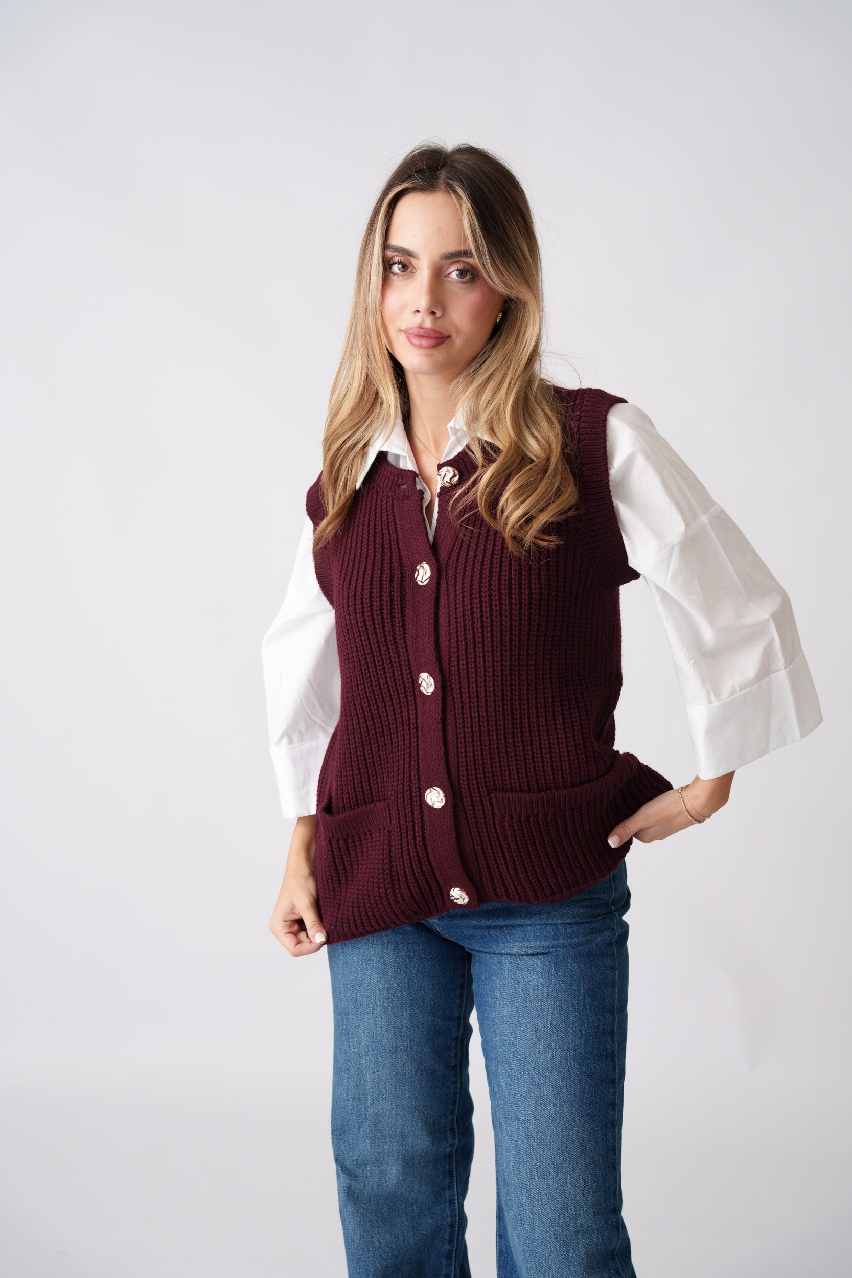 Knit Waistcoat –  Burgundy