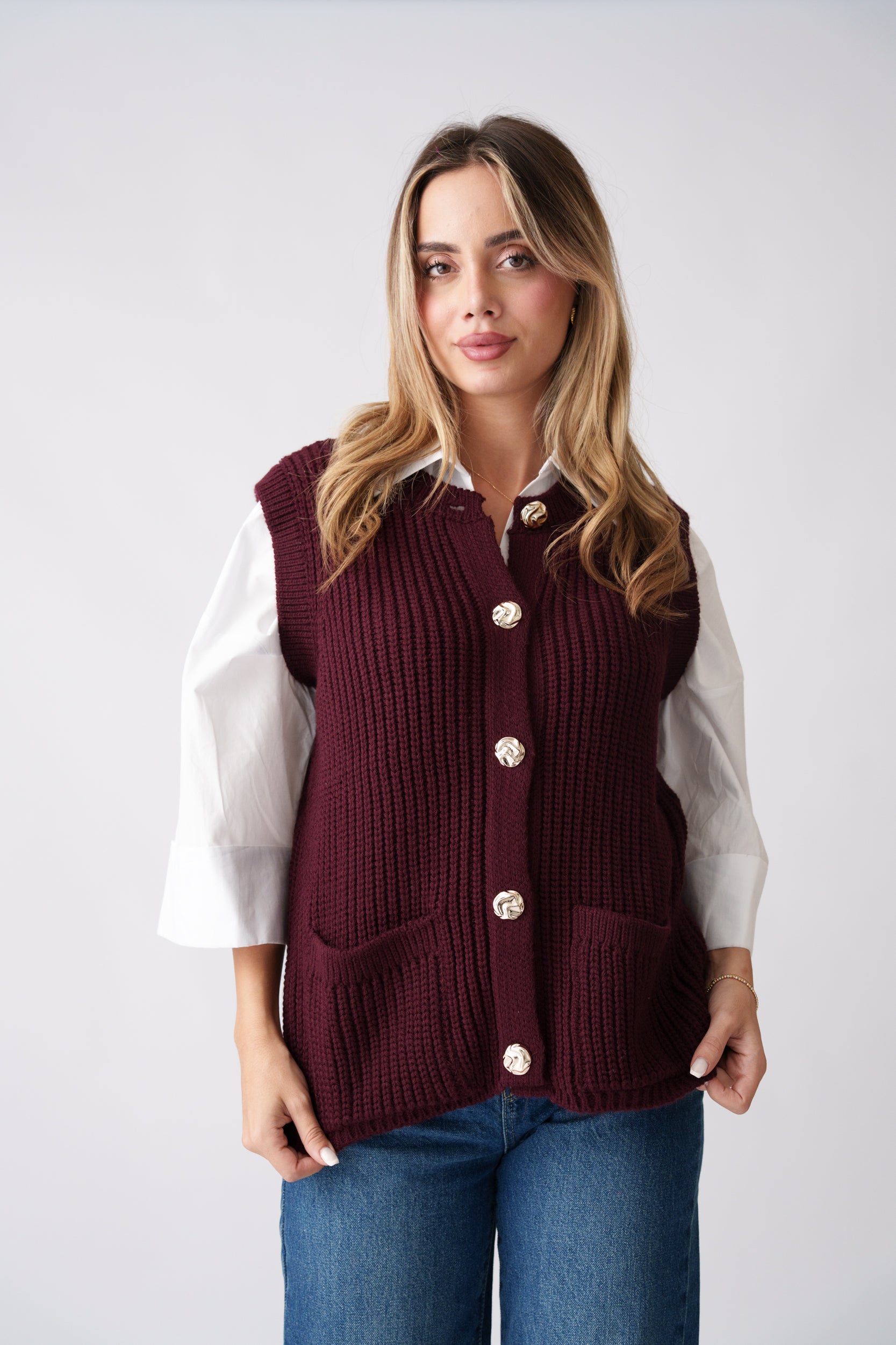 Knit Waistcoat –  Burgundy
